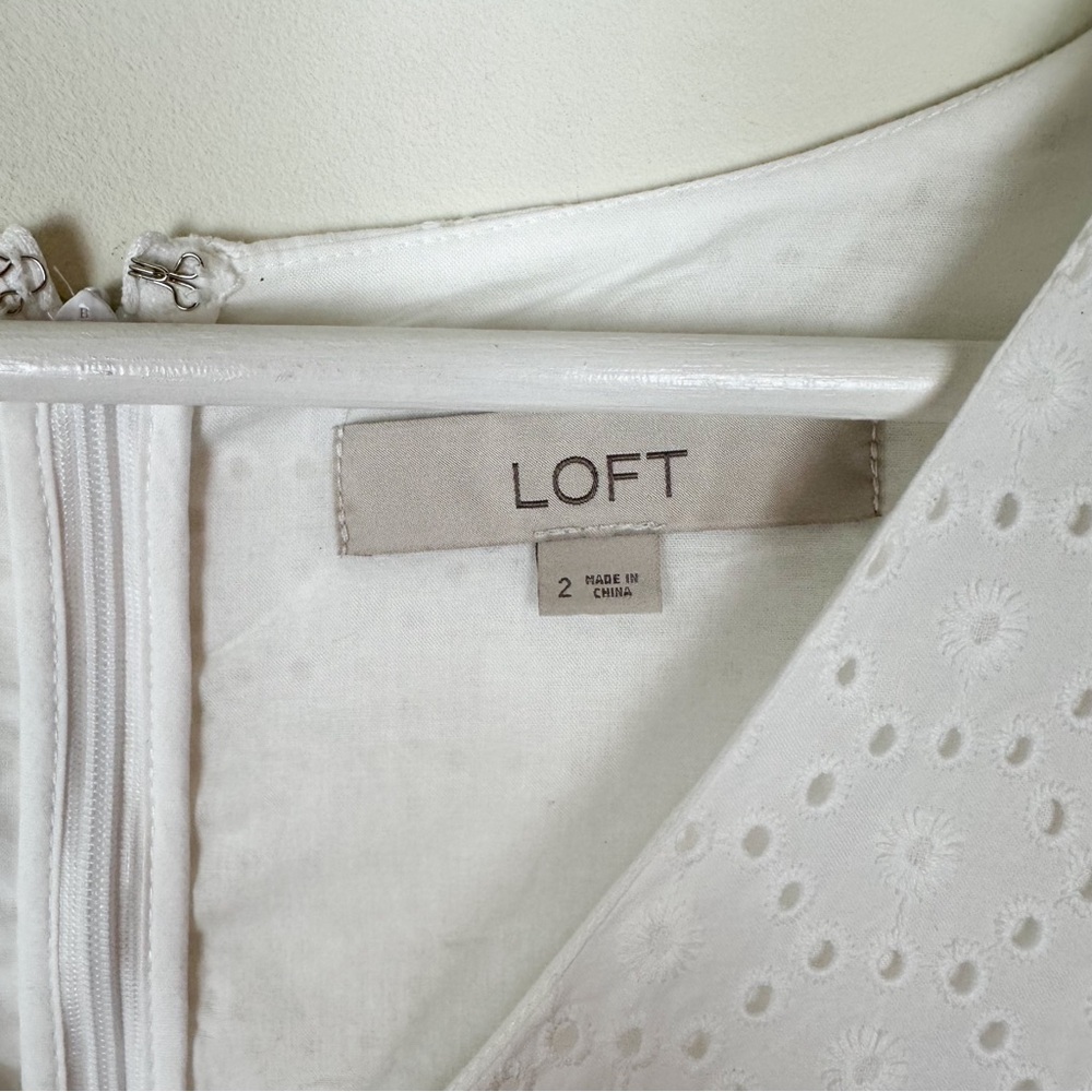 LOFT White Eyelet Mini Dress Short Sleeves - Picture 4 of 11